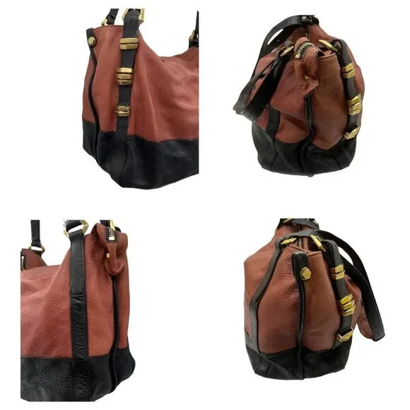 OrYANY Large Multi Pocket Pebble Leather Brown Black Bag - Picture 5 of 16